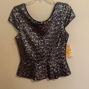 Gianni Bini Sequin Peplum Top, Size Medium